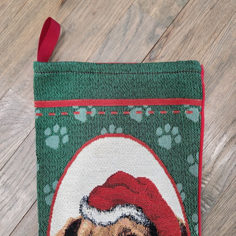 Tan Dachshund Weiner Dog Christmas Tapestry Stocking Red Green Paw Print Picken - Picture 5 of 13